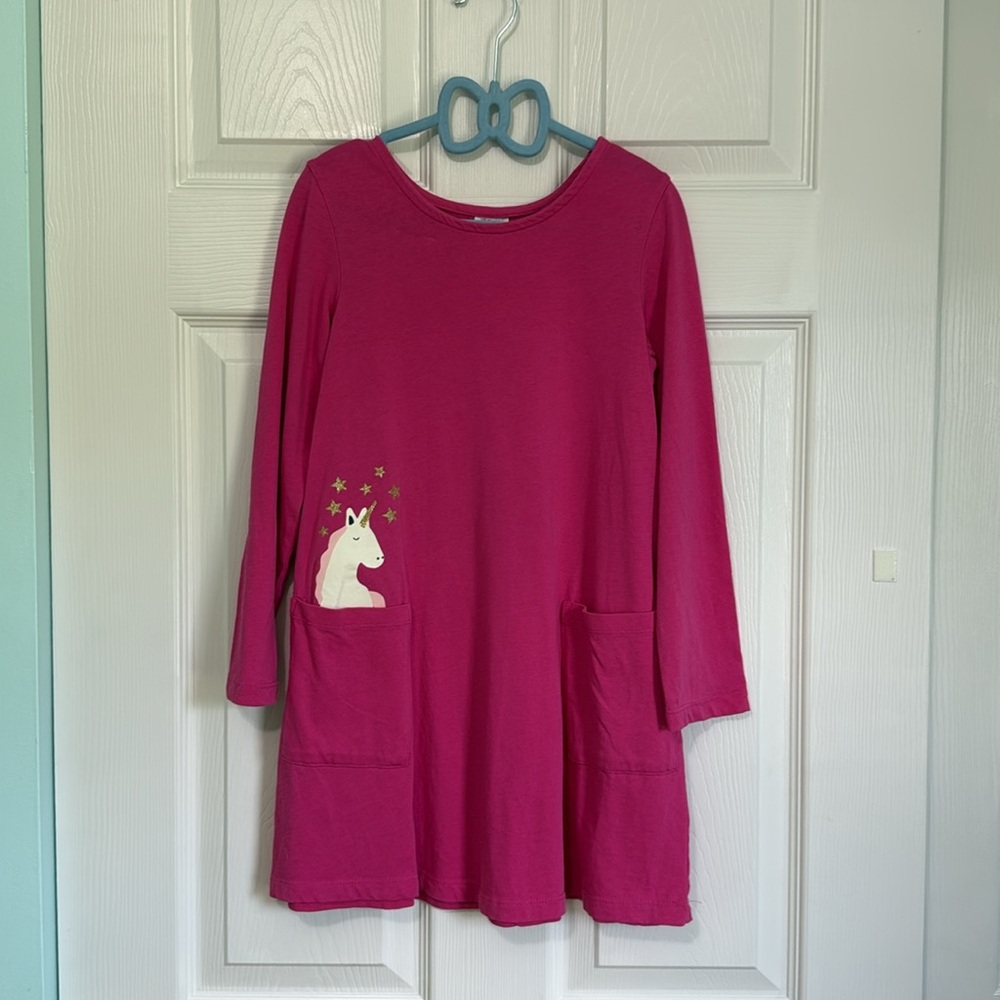 Hanna Andersson Pink Long Sleeve Dress with Unicorn Design